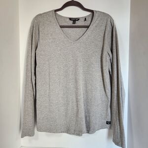 Toad&Co Micro-stripe Marley tee long sleeve v-neck top grey XL